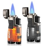 LcFun Sturmfeuerzeug Jetflamme Gas Butan Nachfüllbar, 2 Stück Feuerzeug Jetflame, Winddichtes 3...