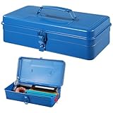 LUMINFLY Blauer Metall-Werkzeugkasten mit Scharnierdeckel, großer rechteckiger...