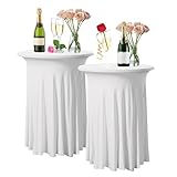 LPAMABA 2er Set 110x80cm Stretch Stehtischhusse Weiß Tischdecke Bistrotisch Bartisch Hussen...