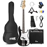 MAX GigKit Bassgitarre Set, E Bass Gitarre, Bass Guitar mit Gitarrenverstärker, Tasche,...