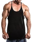 Herren Fitnessstudio Stringer Unterhemd Bodybuilding Trainieren Muskelshirt Baumwolle T1001 Schwarz...