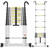 SIMPDIY 4,1M Teleskopleiter, Aluleiter ausziehbar mit Stabilisator, Leiter Ausziehbar mit Haken, 14...