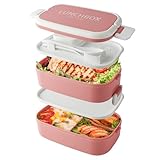 Bento Lunch Box stapelbar, 1400ml Behälter mit 4 Fächern und Besteck, auslaufsichere...