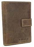 J.Jones Herren Echt-Leder Brieftasche Pass- und Ausweishülle mit RFID-Schutz (Antik-Braun)