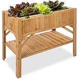 tectake® Hochbeet aus Holz mit Ablagefach, für Garten, Balkon und Terrasse, Innenleben mit...