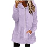 Damen Rundhals Jacke Hooded Oberteile Frauen Fleece Sweatjacke Langarm übergangsmantel Casual...