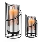 Vasmeiy Windlicht Kerzenständer Schwarz Deko, 2er Set Schwarz Glaszylinder Mit Metall Boden,...