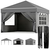 ISE Pavillon 3x3 mit Seitenwänden, Faltpavillon stabil inkl.Tragtasche, Pavillion klappbar 3x3m...
