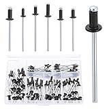 WiMas 120PCS Aluminium Blindnieten Schwarz Blind Pop Rivet Fasteners Assortment Kit Open End...