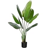 CROSOFMI Künstliche Paradiesvogel Pflanze 120cm künstliche Tropische Palme mit 8 Blättern...