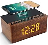 ANJANK Digitaler Radiowecker aus Holz mit Kabelloser Ladestation，10W Fast Wireless Charger for...