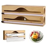 imposyu 2 in 1 Frischhaltefolienspender Folienschneider Folienspender aus Holz Folienabroller...
