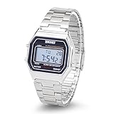 Armbanduhr Digital, Herren Damen Elektronische Uhr LED Rücklicht Rechteck Uhr mit Edelstahl Bügel...