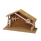 Bonetti Krippenstall aus Holz mit Moos-Deko | ideale Weihnachtskrippe ohne Figuren zum selbst...