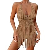 BIBOKAOKE Sommer Damen Bikini Coverup Häkel Spitze Strandkleid Luftiges Strick Oberteil Lochmuster...