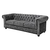 riess-ambiente.de Chesterfield 3er Sofa 205cm grau Samt mit Knopfheftung und Federkern