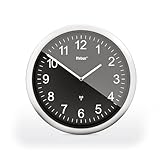 Mebus Funk-Wanduhr, 26 cm, lautlos, gut lesbar, silberner Rahmen, schwarzes Zifferblatt, Modell...