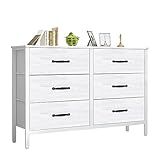 LYNCOHOME Kommode mit Schubladen, Kommode aus Stoff, Sideboard TV Schrank mit 6 Stoffschubladen,...