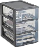 SUNDIS Tag Tower, schubladenbox aus Kunststoff, grau, 3 transparente Schubladen im Format A5, Höhe...