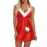 HOTSO Damen Rot Sexy Santa Dessous Weihnachtsset Freches Kleid Durchsichtiges Spitzennetz Babydoll...