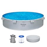 Bestway Tanx Stahlwandpool-Set Ø 305x61 cm, Grau – Runder Gartenpool mit komfortabler...