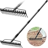 Garten Rechen, Metallharke mit 17 Zinken, Hochleistungs-Gartenharke 4 FT mit Edelstahlgriff, grau