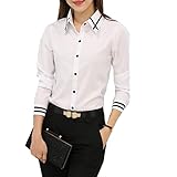 Taiduosheng Damen Basic Langarm Slim Button-Down-Kragen Hemd OL Arbeitshemd - Weiß - X-Large(Büste...