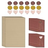 Briefumschlag Briefpapier Set,50 Vintage Briefpapiere und 16 Stück Rotbraune Umschlag Schreibpapier...