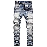 Kavitoz® Herren Jeans mit hoher Taille CapriJeans Trendy Patches Entwerfen Jeans Stretch Ripped...