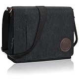 Leathario Umhängetasche Herren 14 Zoll, Messenger Bag aus Echtleder und Canvas, Arbeitstasche...