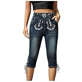 Generisch Stilvolle Damenjeans mit hoher Taille, Capri-Jeans im Used-Look mit Stickereien für den...
