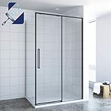 Duschkabine Eckeinstieg Duschtür Eckdusche 120x90x195cm schwarz matt mit Schiebetür aus 8mm ESG...