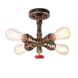 iDEGU Industrielle Deckenleuchte Wasserrohr Lampe 4 Lichter E27 Fassung Deckenlampe Vintage Rohr...