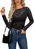 Homlan Damen Mesh Oberteil Spitze Langarm Sexy Netzoberteil Transparent Bluse Durchsichtiges...