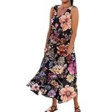 Boheme-Kleid, schick, Sommer, ärmellos, Rundhalsausschnitt, mittellang, lässiges Kleid, Urlaub,...