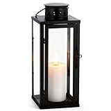 Schwarz Laternen für Draußen mit Henkel - 24x10x10cm Wetterfeste Kerzenlaterne aus Metall & Glas -...