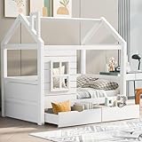 xBedy Hausbett Kinderbett Jugendbett 80 * 160 mit Rausfallschutz vielseitiges Holz Kinderbett für...