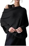 PFHHUDCV Womens Batwing Oversized Sweaters,Assymetrical Off The Shoulder Boat Neck Wrap Tunic...