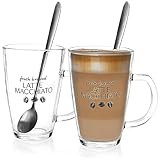 com-four® 2x Latte Macchiato Glas - Latte Macchiato Gläser mit Löffel - Kaffeegläser mit Henkel...