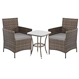 SVITA Brooklyn Bistro Gartenmöbelset 3-teilig Rattan Outdoor Gartenlounge Terrasse Balkon Garten...
