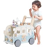ROBUD Lauflernwagen Holz, Multifunktion Baby Lauflernhilfe mit & Rädern & Bauklötzen Spielgeräte,...