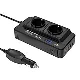 200W Auto Spannungswandler Wechselrichter DC 12V to AC 230V mit 2 Steckdosen und 4 USB Ports...