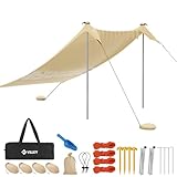 VILLEY Sonnenzelt 2m x 2,4m Khaki, UPF50+ UV Schutz Lycra Strandzelt für 3 Personen, Sonnenschirm...