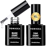 TOMICCA Base Coat Top Coat UV Nagellack Set, 2 * 15ml Base Coat und No Wipe Top Coat, Soak-Off...