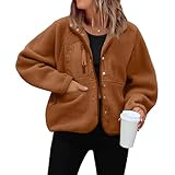Teddyjacke Damen Ohne Kapuze Fleecejacke Winter Warm Plüschjacke Elegant Plüschmantel Kurz...