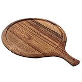 WSFYTAM Pizzabrett Aus Akazienholz, 30Cm Runde Pizza Schneidebrett Mit Griff, Pizzateller...