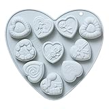 Silikon-Backformen in Herzform, Liebes-Silikonform, Herzform mit 10 Gittern | Silikon-Kuchenform in...