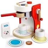 Kaffeemaschine Kinder Holz Rollenspiel Holzspielzeug Küche Haushaltsgeräte mit Tasse, Milchbox und...