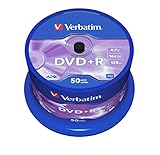 Verbatim DVD+R 16x Matt Silver 4.7GB 50er Pack Spindel DVD Rohlinge 16-fache Brenngeschwindigkeit &...