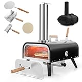 COSTWAY Outdoor Pizzaofen, tragbarer Pizza Ofen aus Edelstahl mit Pizzastein, Pizzaschaufel,...